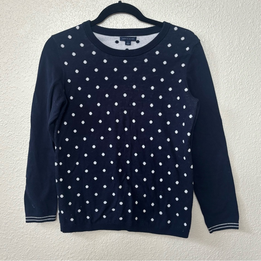 Tommy Hilfiger Navy Blue & White Polka Dot Crewneck Sweater Medium